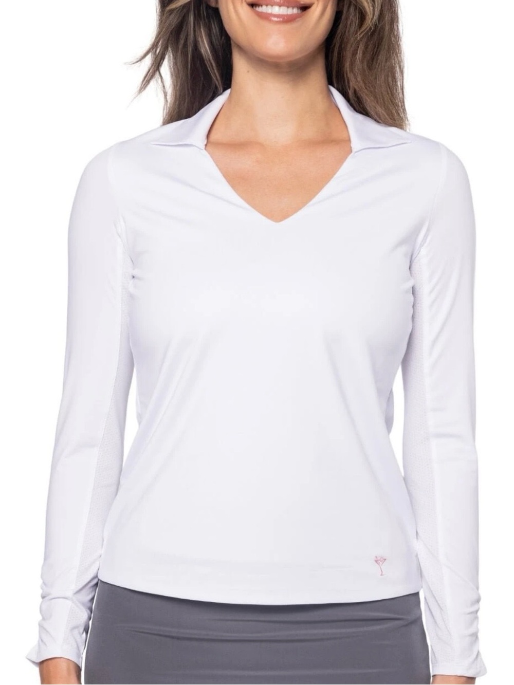 Golftini White Long Sleeve Golf V-Neck Top